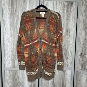 Ralph Lauren Denim Supply Aztec Cardigan Plunge Neck Tribal Linen Cotton Size L